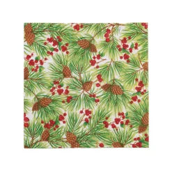 Evergreen and Berries White Cocktail Napkins - includes 20 Cocktail Napkins