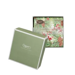 Evergreen And Berries White Boxed Cocktail Napkins - includes 12 Boxed Cocktail Napkins