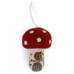 Felt Mushroom House Ornament - Set of Two