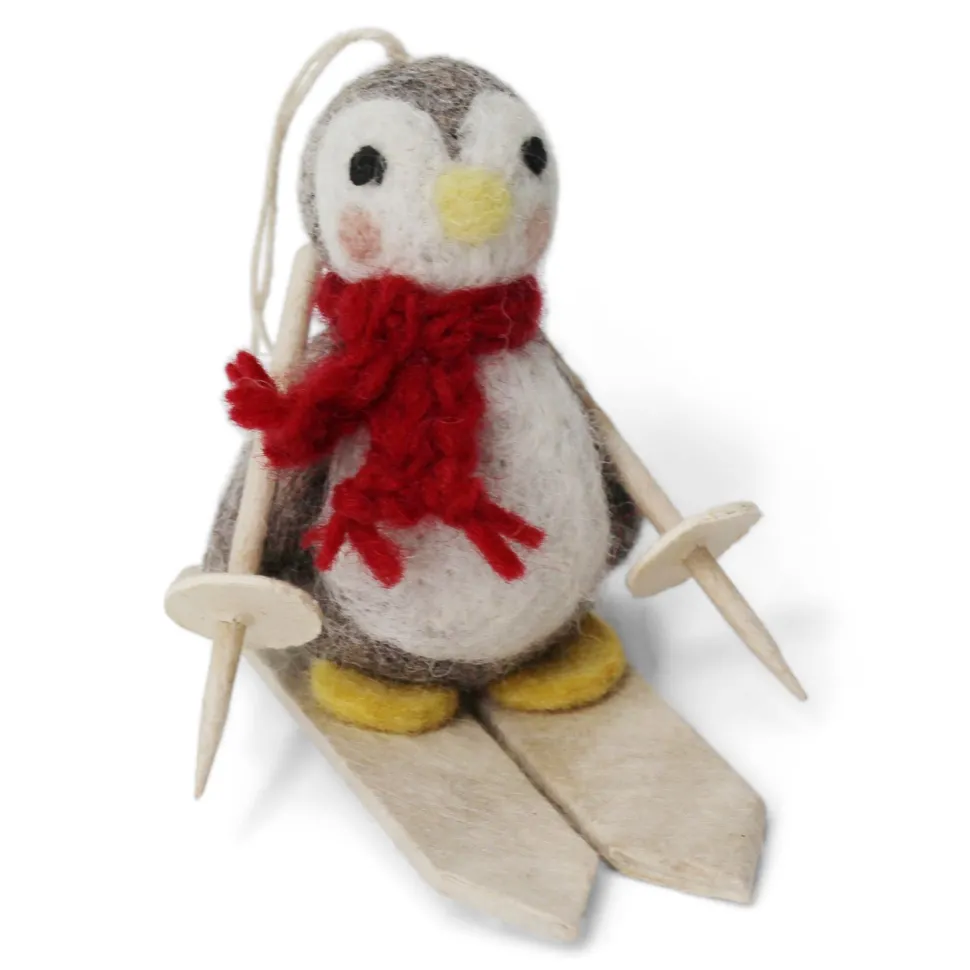 Felt Penguin on Skis Ornament - Set of Two