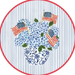 Flags and Hydrangeas Round Paper Placemats - 12 Per Package