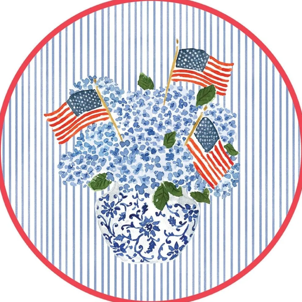 Flags and Hydrangeas Round Paper Placemats - 12 Per Package