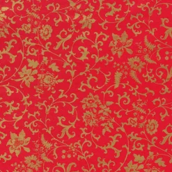 Flora Scrollwork Red & Gold Gift Wrap - One 30" X 8' Roll