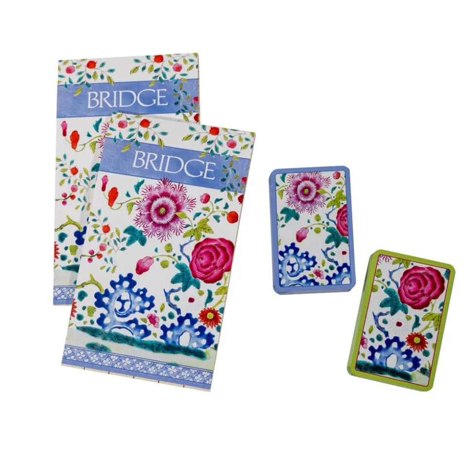 Floral Porcelain Bridge Gift Sets - 2 Playing Card Decks & 2 Score Pads