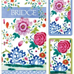 Floral Porcelain Large Type BridgeGift Sets - 2 Playing Card Decks & 2 Score Pads