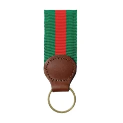 Forest green & Red Key Ring with Leather Trim