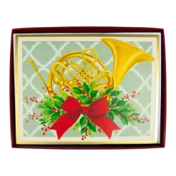 French Horn With Swag Large Boxed Christmas Cards - includes 15 cards & envelopes