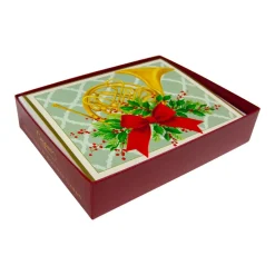 French Horn With Swag Large Boxed Christmas Cards - includes 15 cards & envelopes
