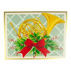 French Horn With Swag Large Boxed Christmas Cards - includes 15 cards & envelopes