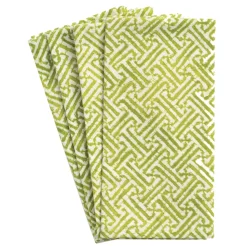 Fretwork Cotton Dinner Napkins in Green & White - Set of 4