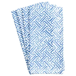 Fretwork Cotton Dinner Napkins in Blue & White - Set of 4