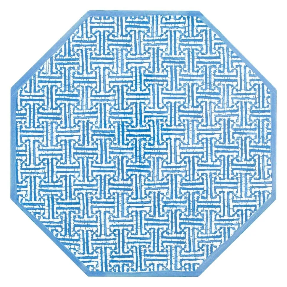 Fretwork Octagonal Lacquer Placemat in Blue - 1 Each