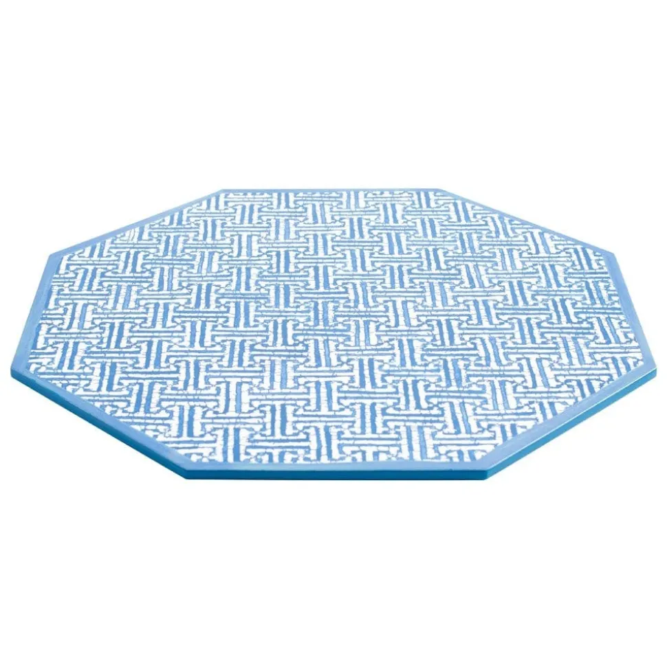 Fretwork Octagonal Lacquer Placemat in Blue - 1 Each
