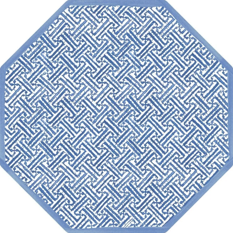 Fretwork Octagonal Lacquer Placemat in Blue - 1 Each