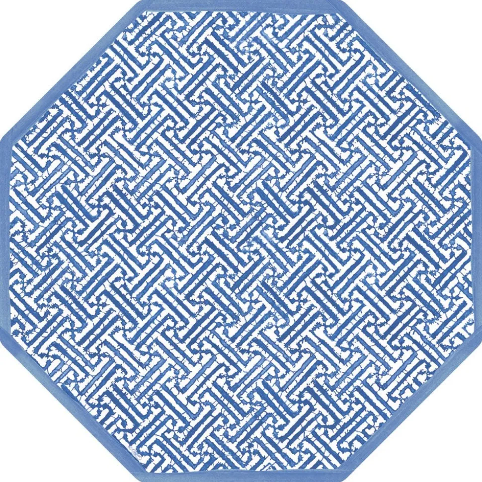 Fretwork Octagonal Paper Placemats in Blue - 12 Per Package