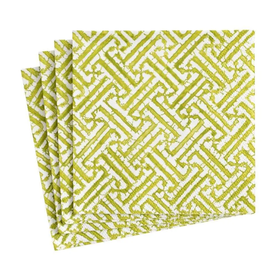 Fretwork Paper Cocktail Napkins in Moss Green - 20 Per Package