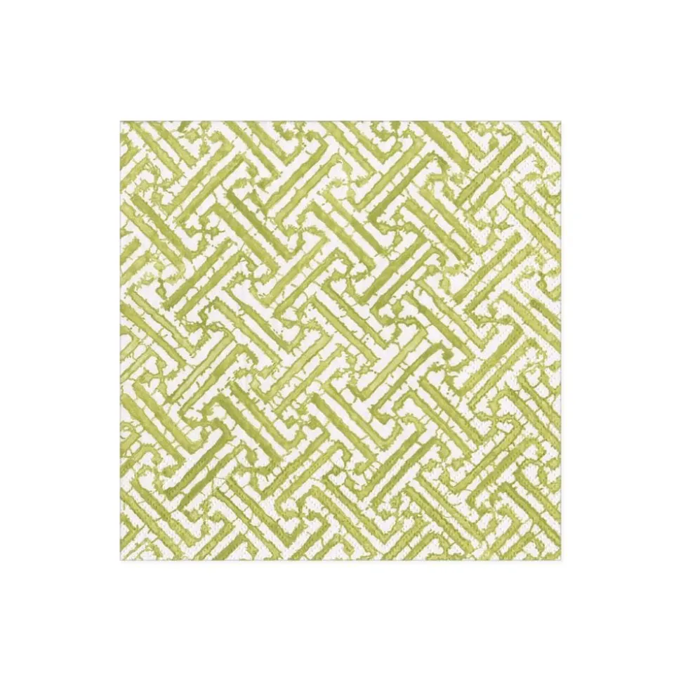Fretwork Paper Cocktail Napkins in Moss Green - 20 Per Package