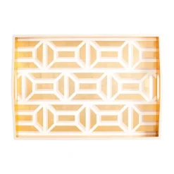 Garden Gate Lacquer Large Rectangle Tray in White & Gold - 1 Each