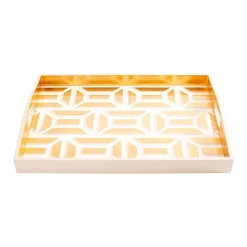 Garden Gate Lacquer Large Rectangle Tray in White & Gold - 1 Each
