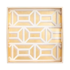 Garden Gate Lacquer Square Tray in White & Gold - 1 Each