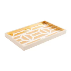 Garden Gate Lacquer Vanity Tray in White & Gold - 1 Each