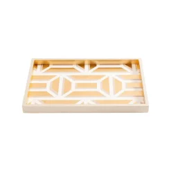 Garden Gate Lacquer Vanity Tray in White & Gold - 1 Each