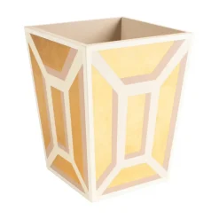 Garden Gate Lacquer Wastebasket in White & Gold - 1 Each