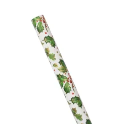 Gilded Holly Gift Wrapping Paper in White - 30" x 8' Roll