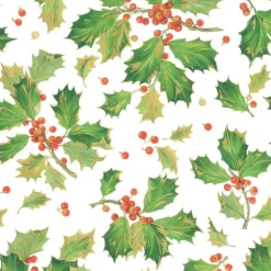 Gilded Holly Gift Wrapping Paper in White - 30