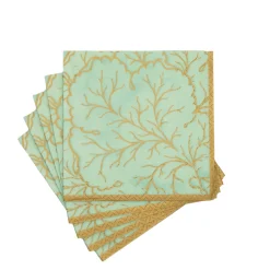 Gilded Majolica Celadon Cocktail Napkins - includes 12 Cocktail Napkins