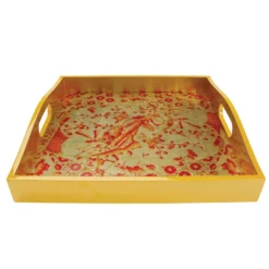 Gilded Porcelain Coral & Gold Lacquer Trays - 1 Each