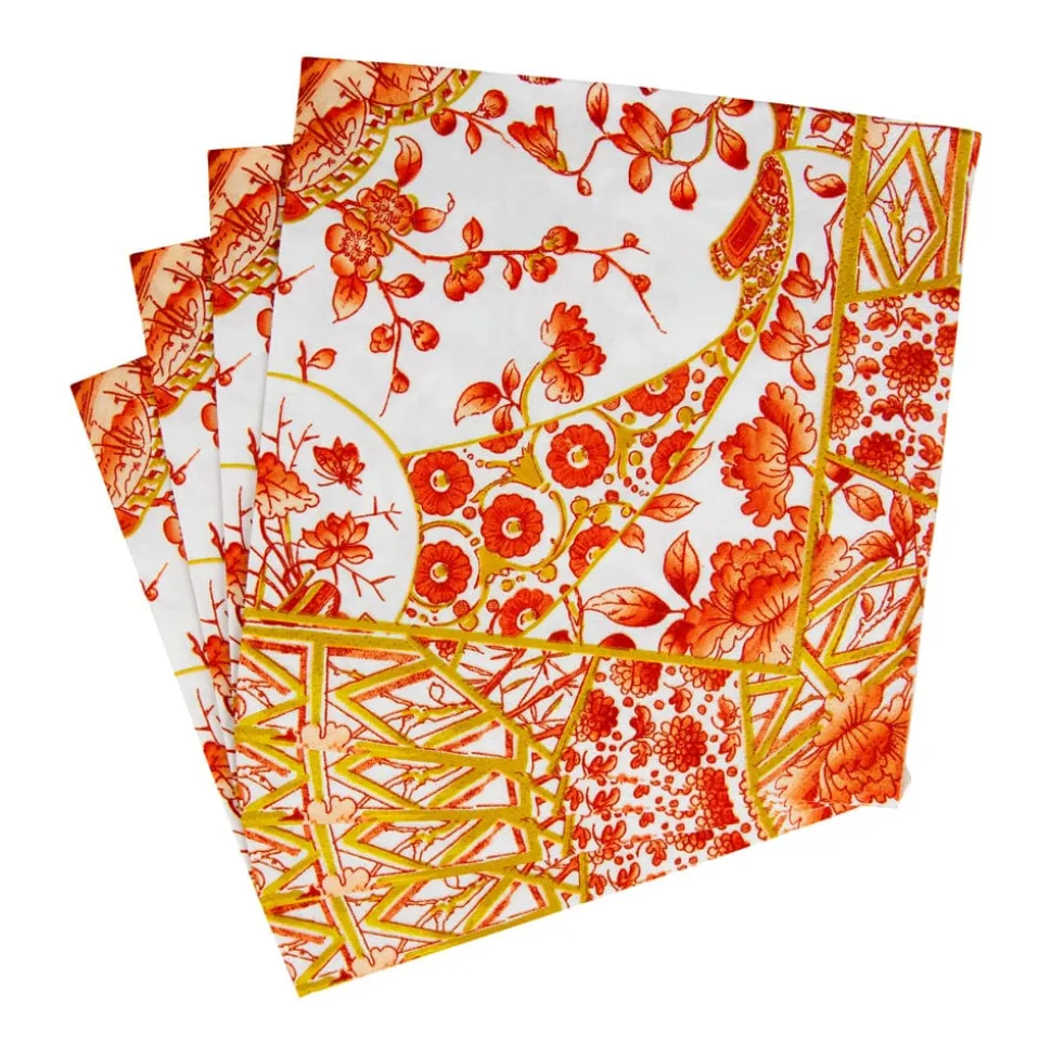 Gilded Porcelain Coral Luncheon Napkins - 20 Per Package