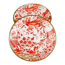 Gilded Porcelain Coral Paper Salad & Dessert Plates - 8 Per Package