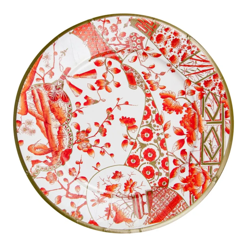 Gilded Porcelain Coral Paper Dinner Plates - 8 Per Package