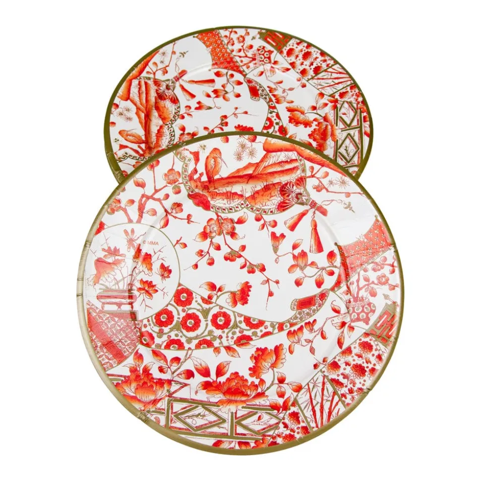 Gilded Porcelain Coral Paper Dinner Plates - 8 Per Package