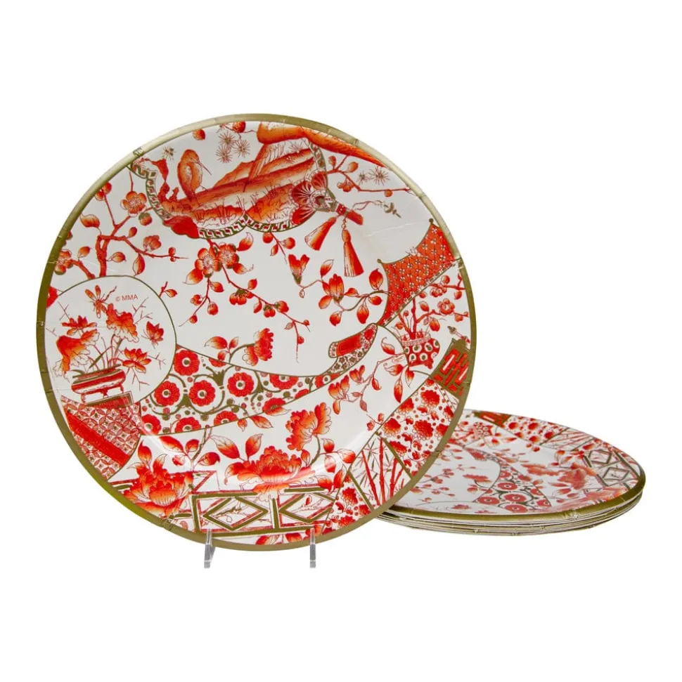 Gilded Porcelain Coral Paper Dinner Plates - 8 Per Package
