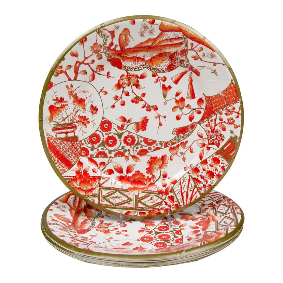 Gilded Porcelain Coral Paper Dinner Plates - 8 Per Package