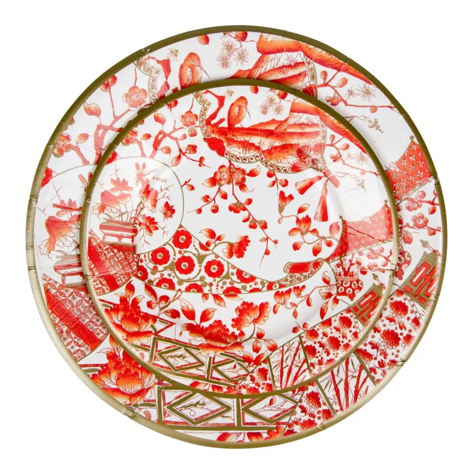 Gilded Porcelain Coral Paper Dinner Plates - 8 Per Package