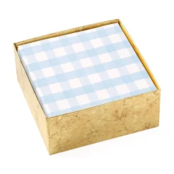 Gingham Boxed Paper Cocktail Napkins in Light Blue - 40 Per Box