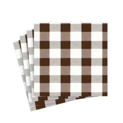 Gingham Paper Cocktail Napkins in Chocolate - 20 Per Package