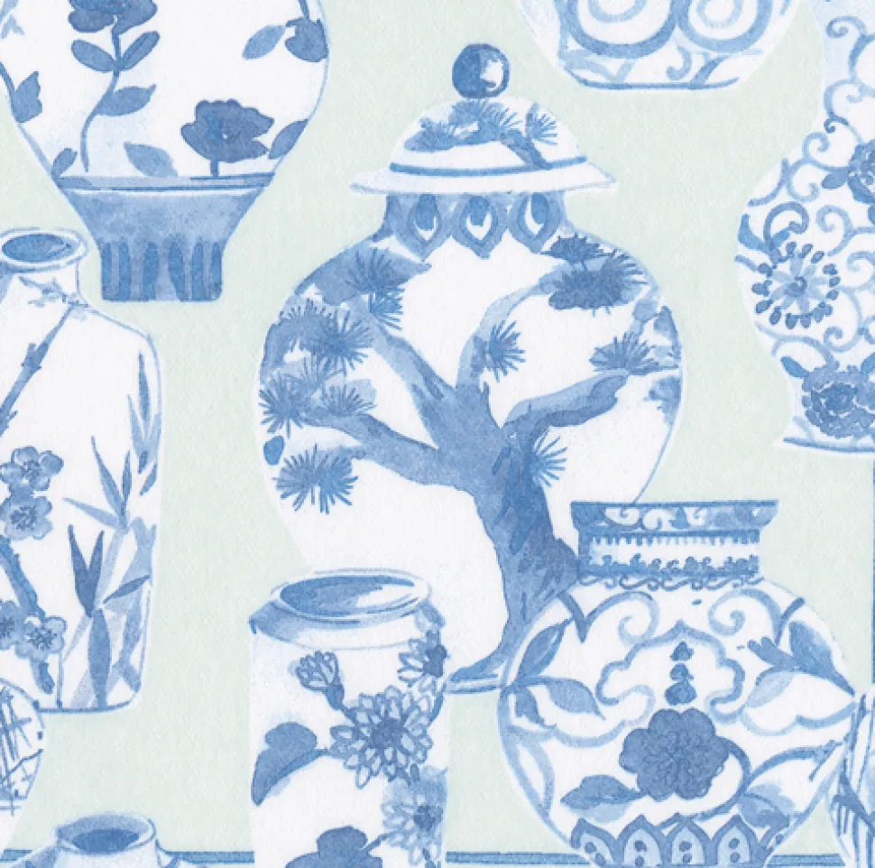 Glazed Porcelain Celadon Paper Linen Cocktail Napkins - 15 Per Package