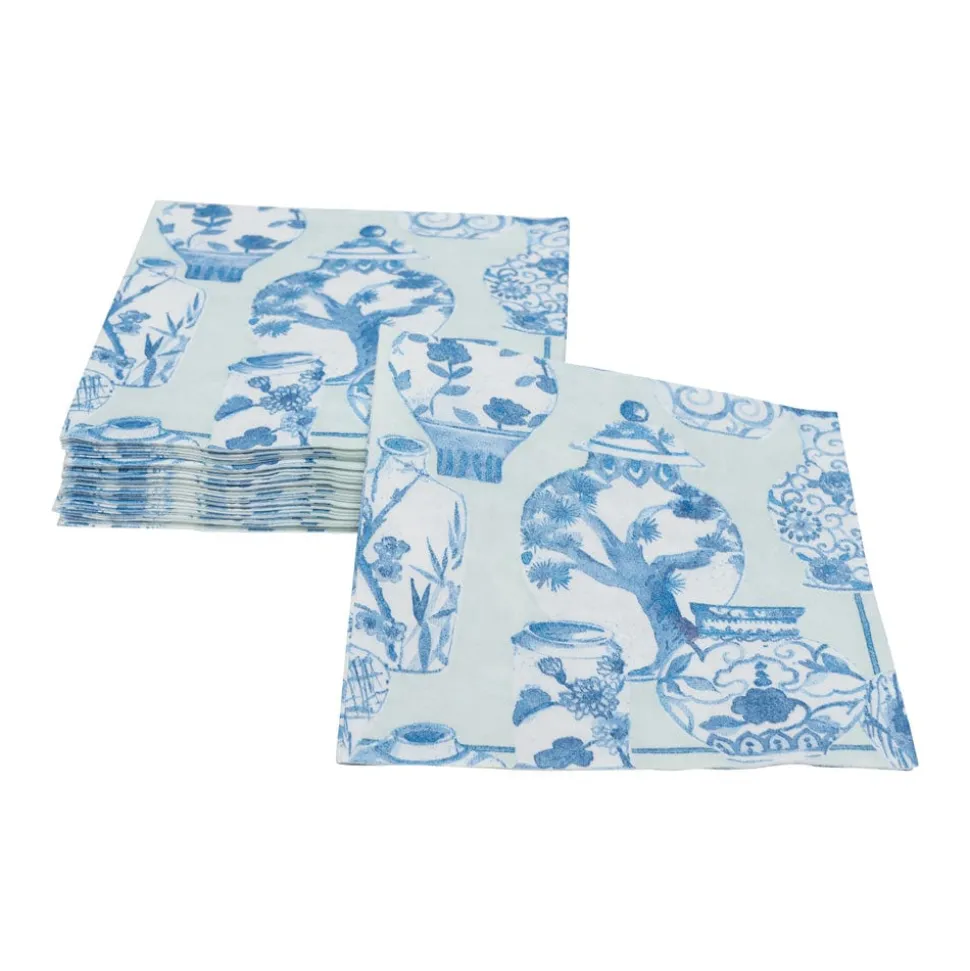 Glazed Porcelain Celadon Paper Linen Cocktail Napkins - 15 Per Package