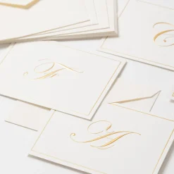 Gold Embossed Single Initial Boxed Note Cards - 8 Note Cards & 8 Envelopes