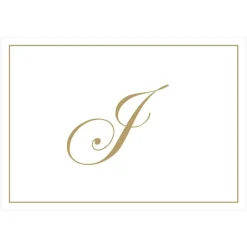 Gold Embossed Single Initial Boxed Note Cards - 8 Note Cards & 8 Envelopes