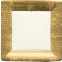 Gold Leaf Square Paper Dinner Plates in Ivory - 8 Per Package