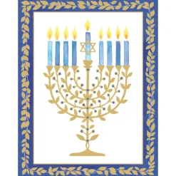Gold Leaves Menorah Foil Classic Boxed Christmas Cards - includes 10 cards & envelopes