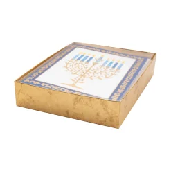 Gold Leaves Menorah Foil Classic Boxed Christmas Cards - includes 10 cards & envelopes