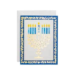 Gold Leaves Menorah Foil Classic Boxed Christmas Cards - includes 10 cards & envelopes