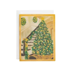 Golden Christmas Tree And Staircase Classic Boxed Christmas Cards - includes 15 cards & envelopes