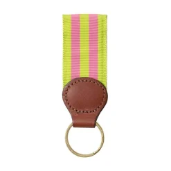 Grass & Pink Key Ring with Leather Trim